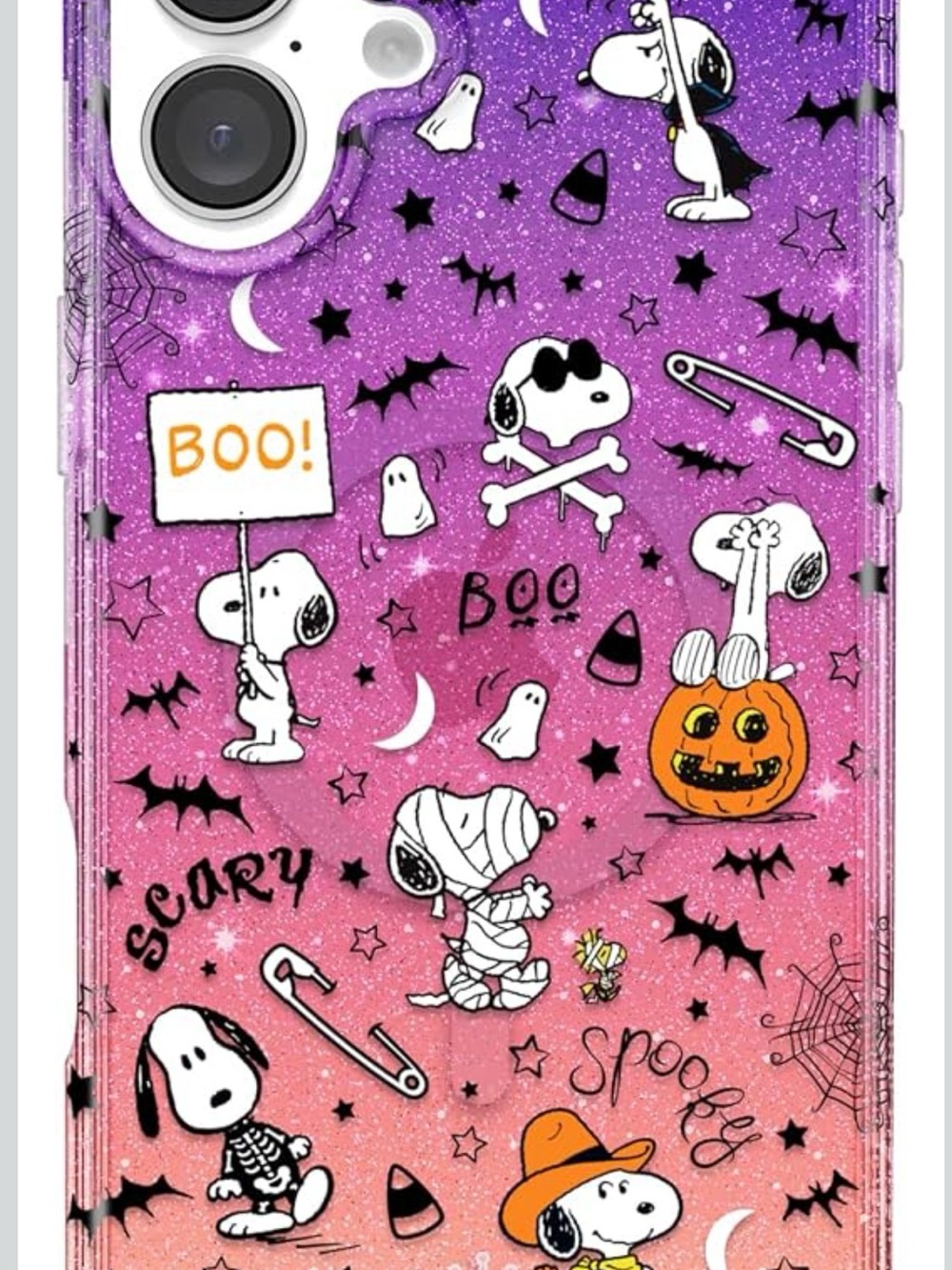 Peanuts Halloween Glitter Phone Case - Purple to Pink Ombré